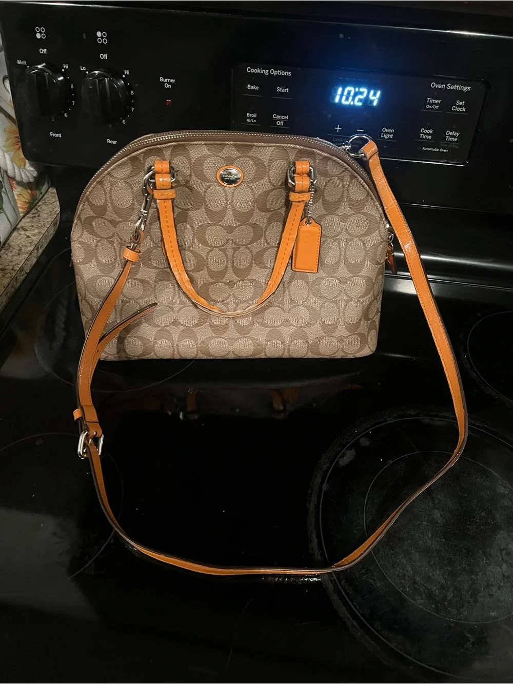 Coach Brown Signature Dome Satchel with Orange Trim